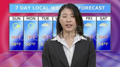 亚裔美国女气象记者在演播室报道